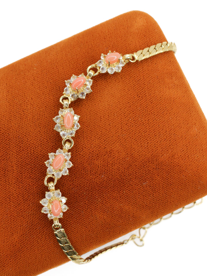 Vintage Gold Tone Bracelet with Pink Cabochons