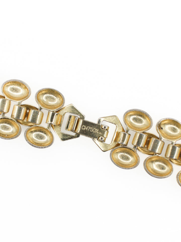 Vintage 70s Gold Tone Cabochon Necklace