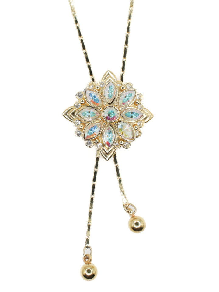 Vintage 1960s Gold Tone Rhinestone Lariat Necklace