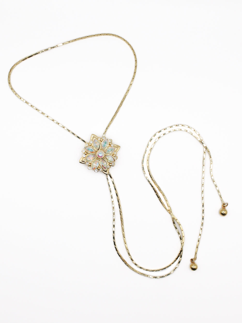 Vintage 1960s Gold Tone Rhinestone Lariat Necklace