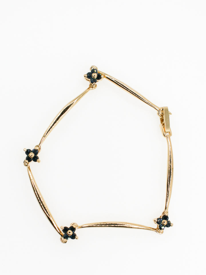 Vintage Gold Tone Floral Bracelet With Blue Rhinestones