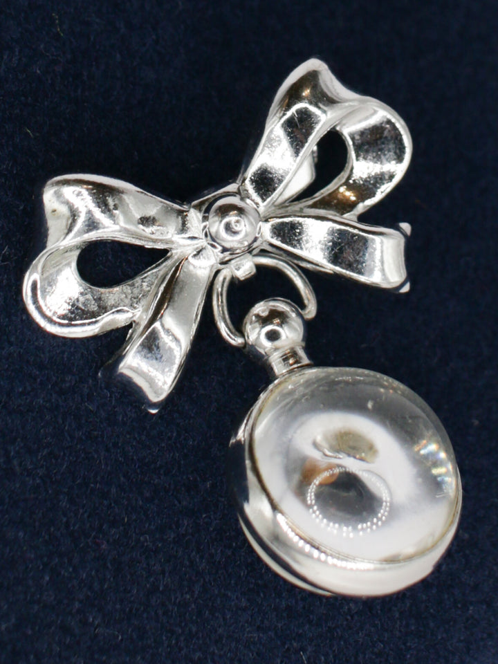 1950s Silver Tone Bow Brooch With Glass Pearl Drop