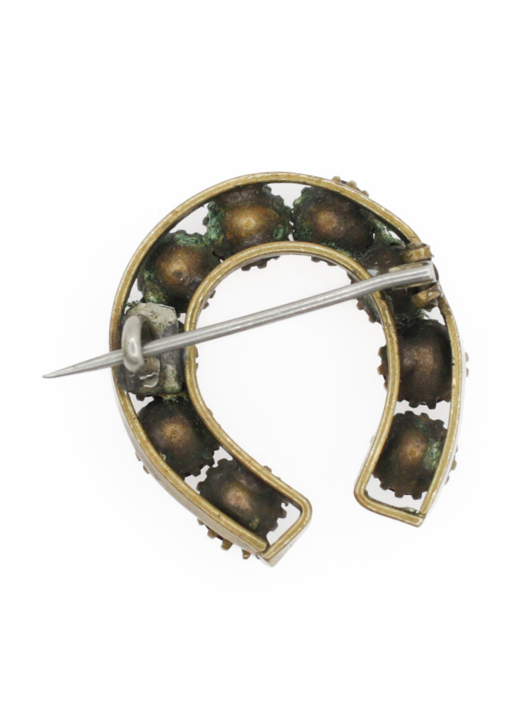 Victorian Red Rhinestone Horseshoe Brooch