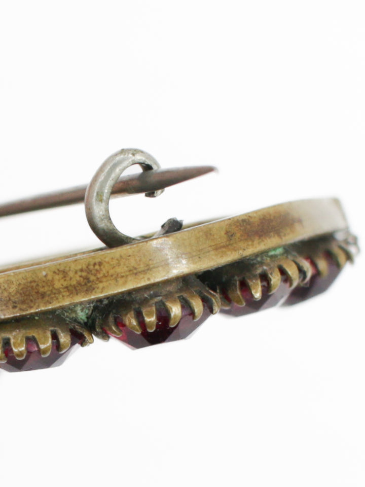 Victorian Red Rhinestone Horseshoe Brooch