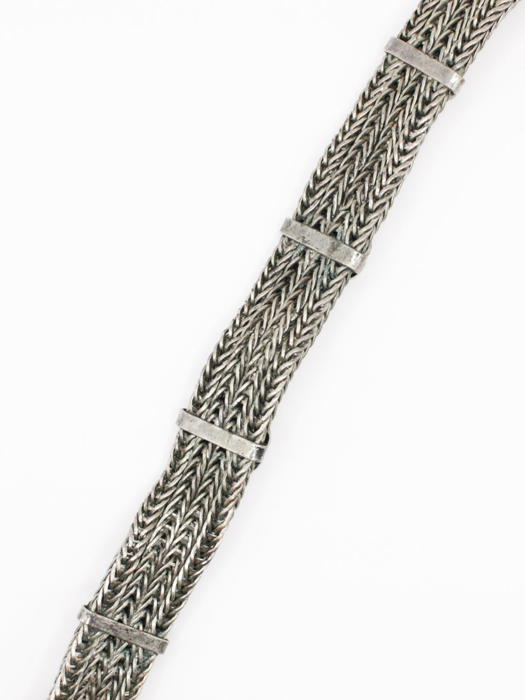 Vintage Silver Tone Floral Mesh Chain Necklace With Daisy Links