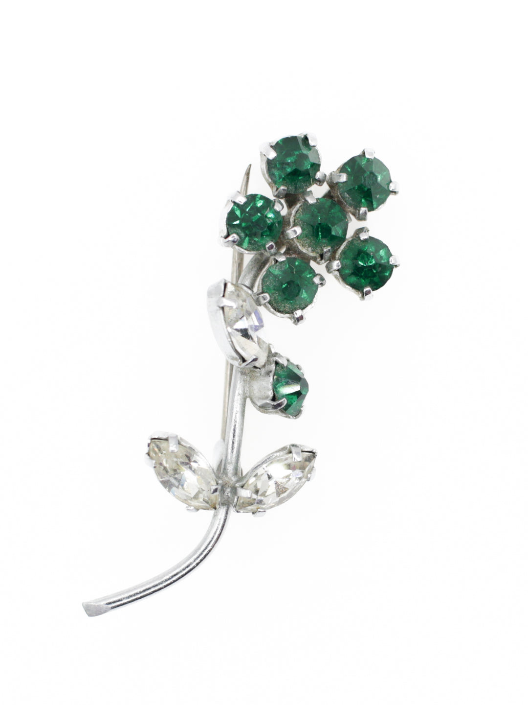 Mid Century Green Crystal Flower Brooch