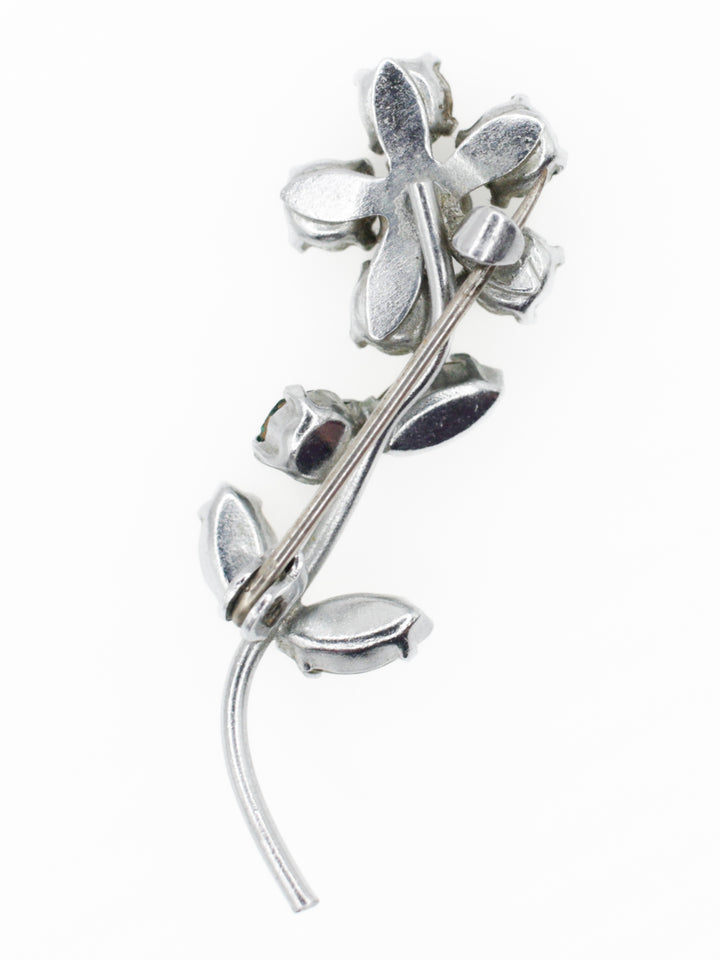 Mid Century Green Crystal Flower Brooch