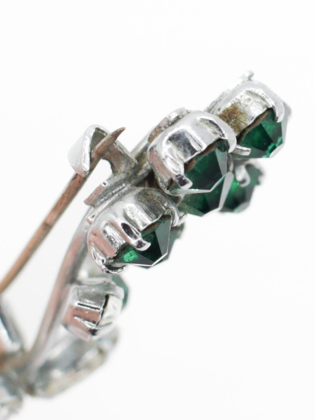 Mid Century Green Crystal Flower Brooch