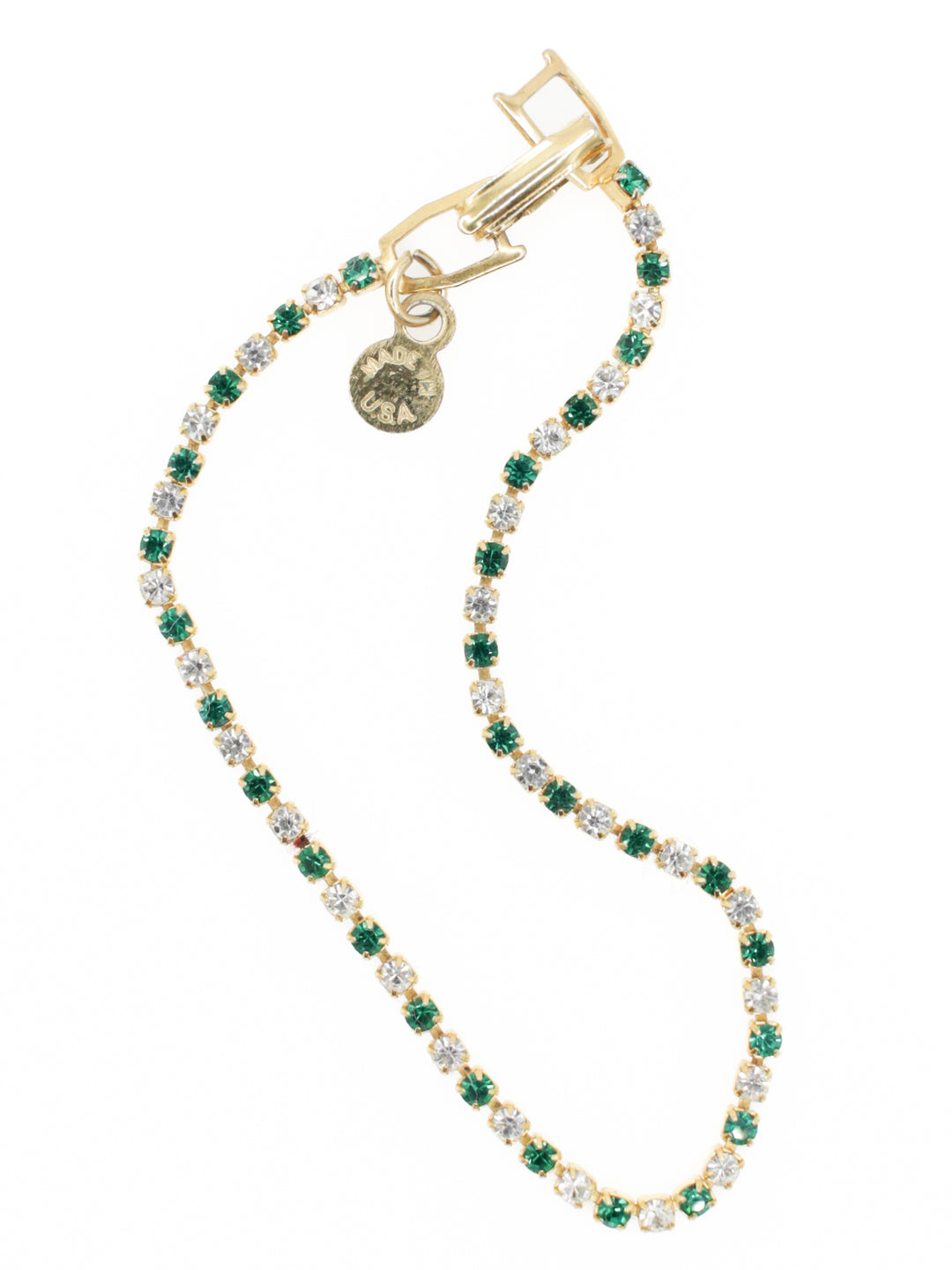Vintage Green And Clear Rhinestone Tennis Bracelet Made In USA