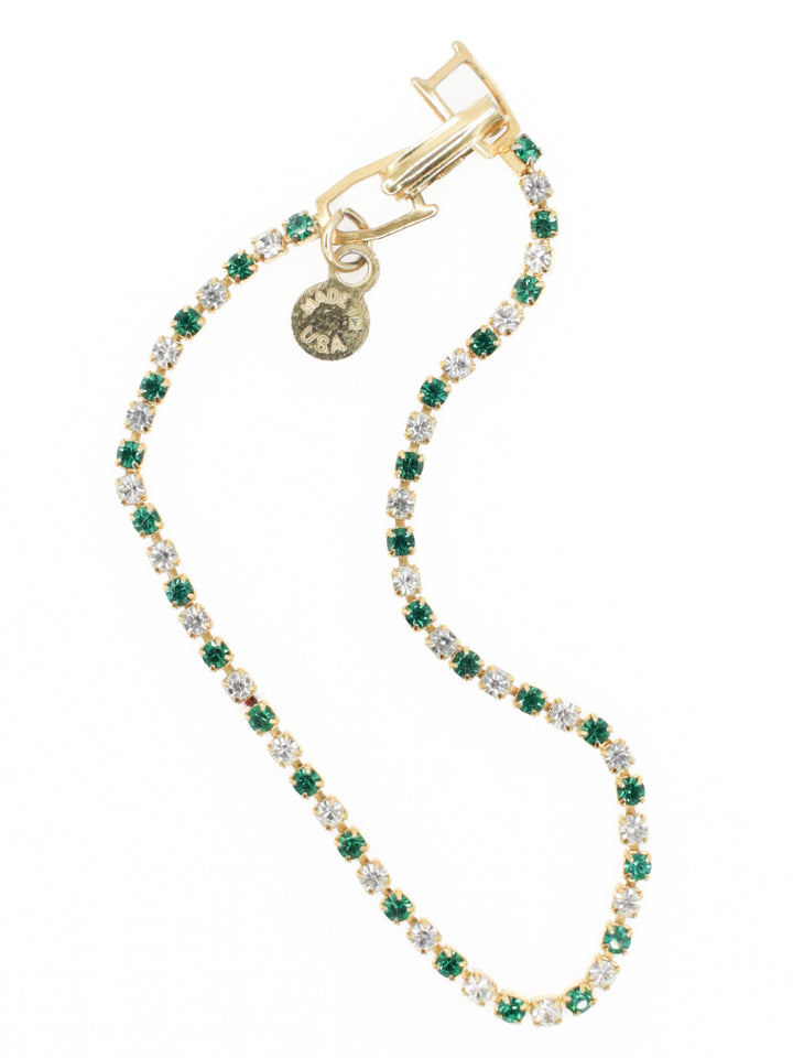 Vintage Green And Clear Rhinestone Tennis Bracelet Made In USA