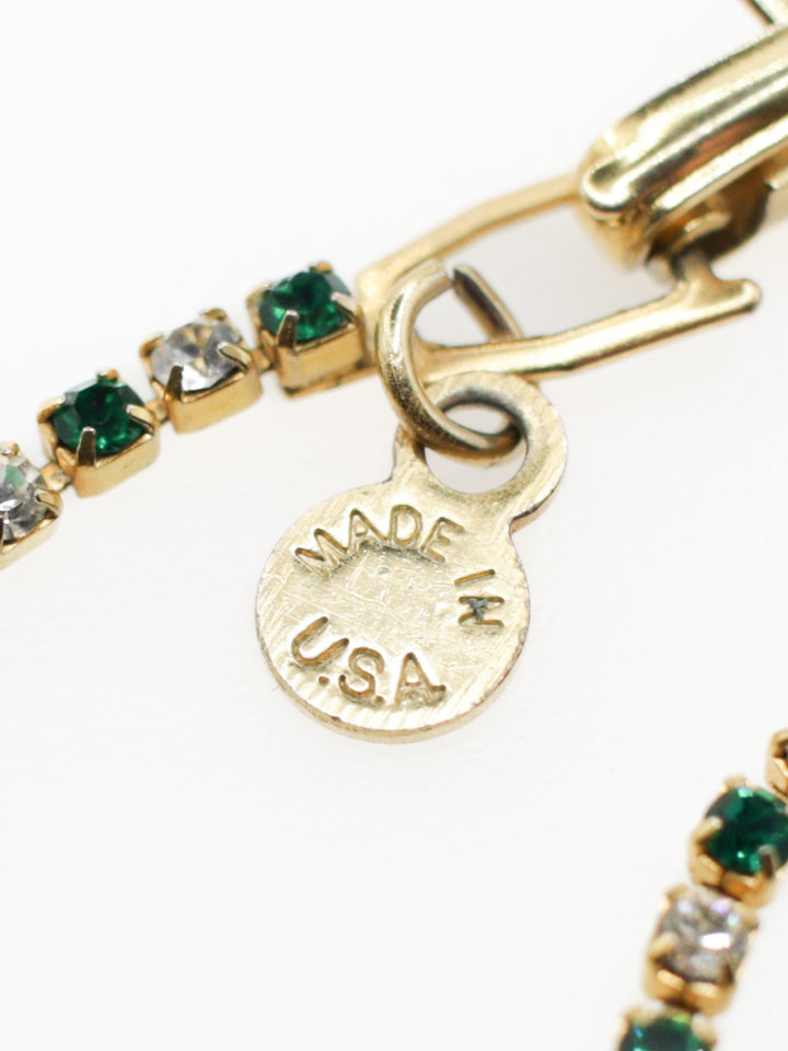 Vintage Green And Clear Rhinestone Tennis Bracelet Made In USA