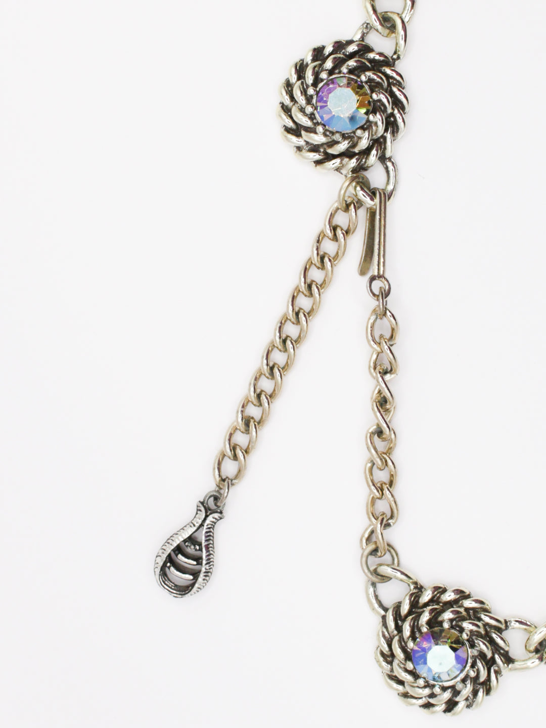 Vintage Silver Tone Rope Link Necklace With Aurora Borealis Crystals