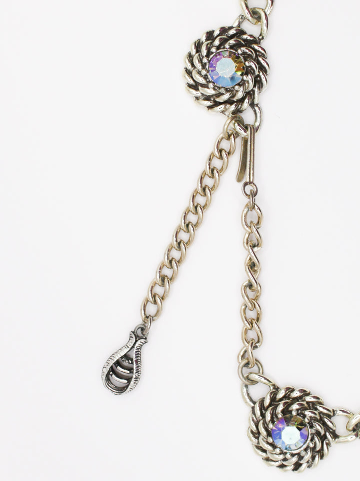 Vintage Silver Tone Rope Link Necklace With Aurora Borealis Crystals