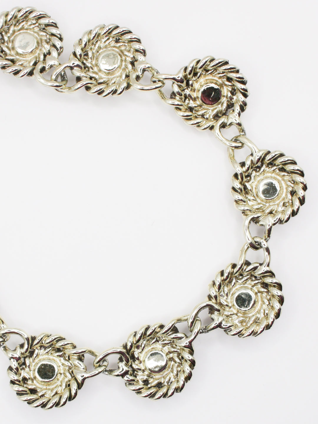 Vintage Silver Tone Rope Link Necklace With Aurora Borealis Crystals