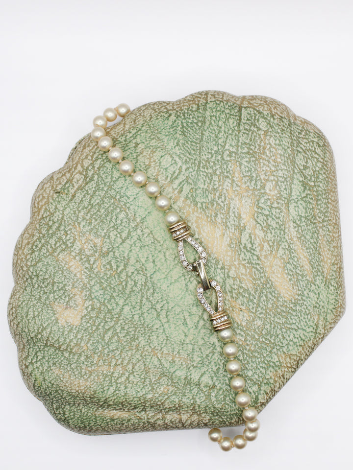 Vintage Pearl Strand Necklace With Rhinestone Clasp