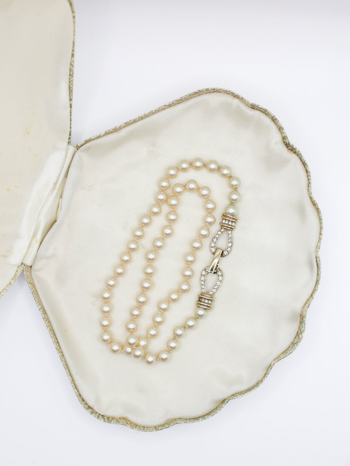 Vintage Pearl Strand Necklace With Rhinestone Clasp