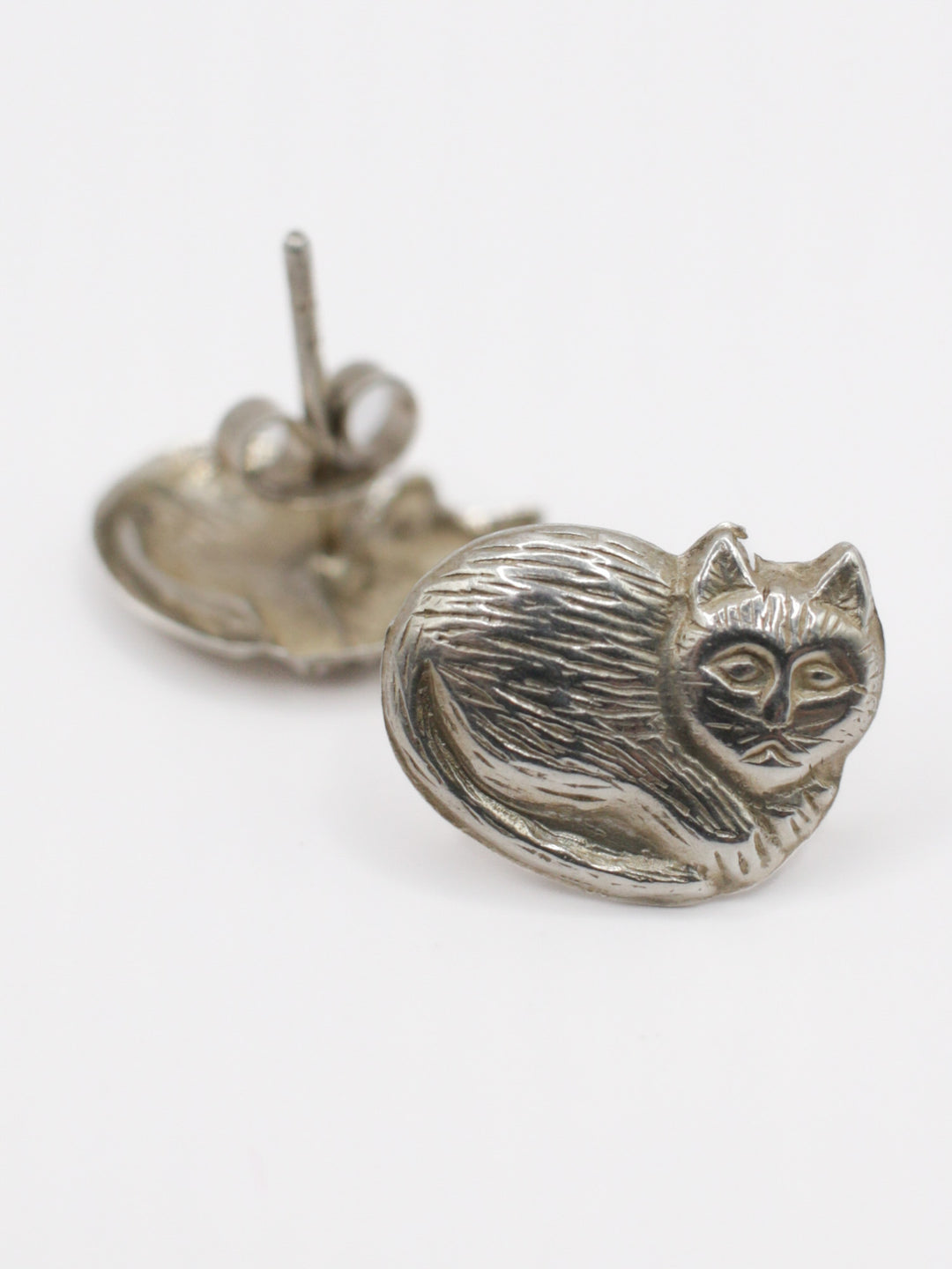 Vintage 90s Sterling Silver Cat Stud Earrings