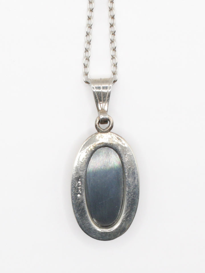 Vintage 70s Sterling Silver Black Pendant Necklace