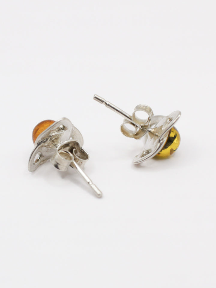 Vintage 90s Sterling Silver Amber Stud Earrings
