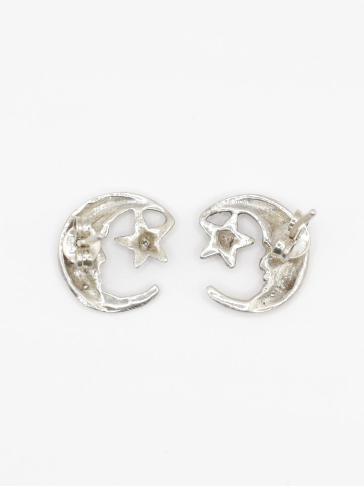 Vintage 90s Moon Star Silver Earrings