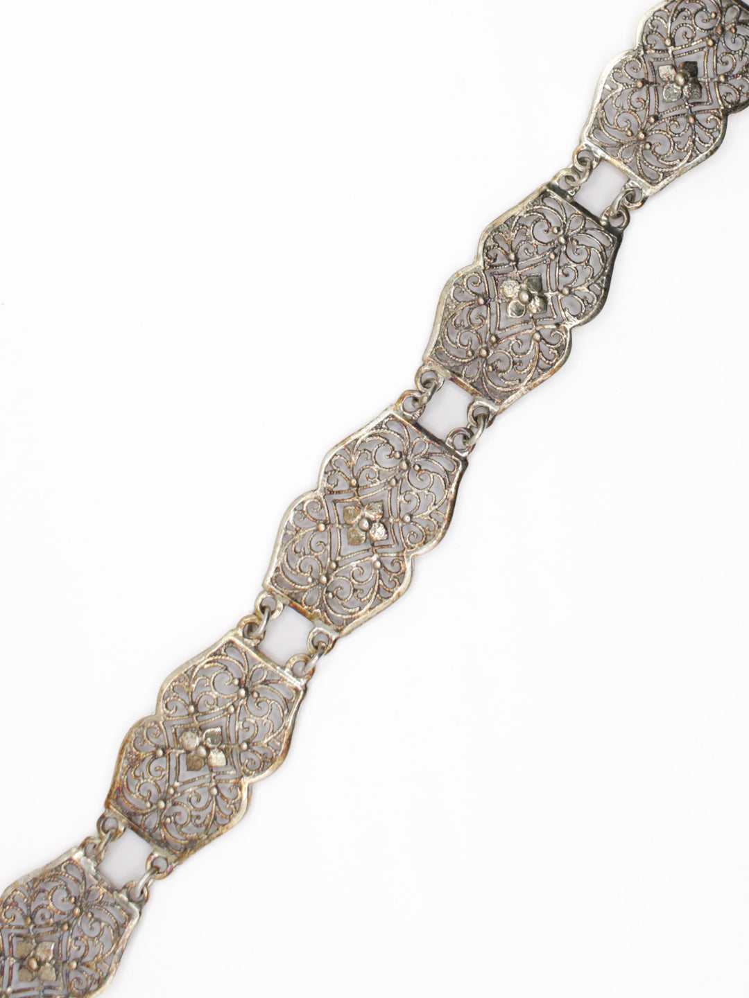 Vintage S835 Silver Filigree Link Bracelet Floral Design