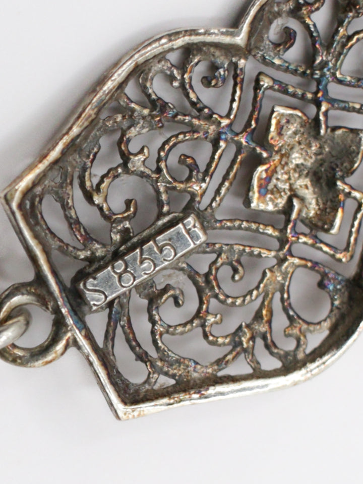 Vintage S835 Silver Filigree Link Bracelet Floral Design