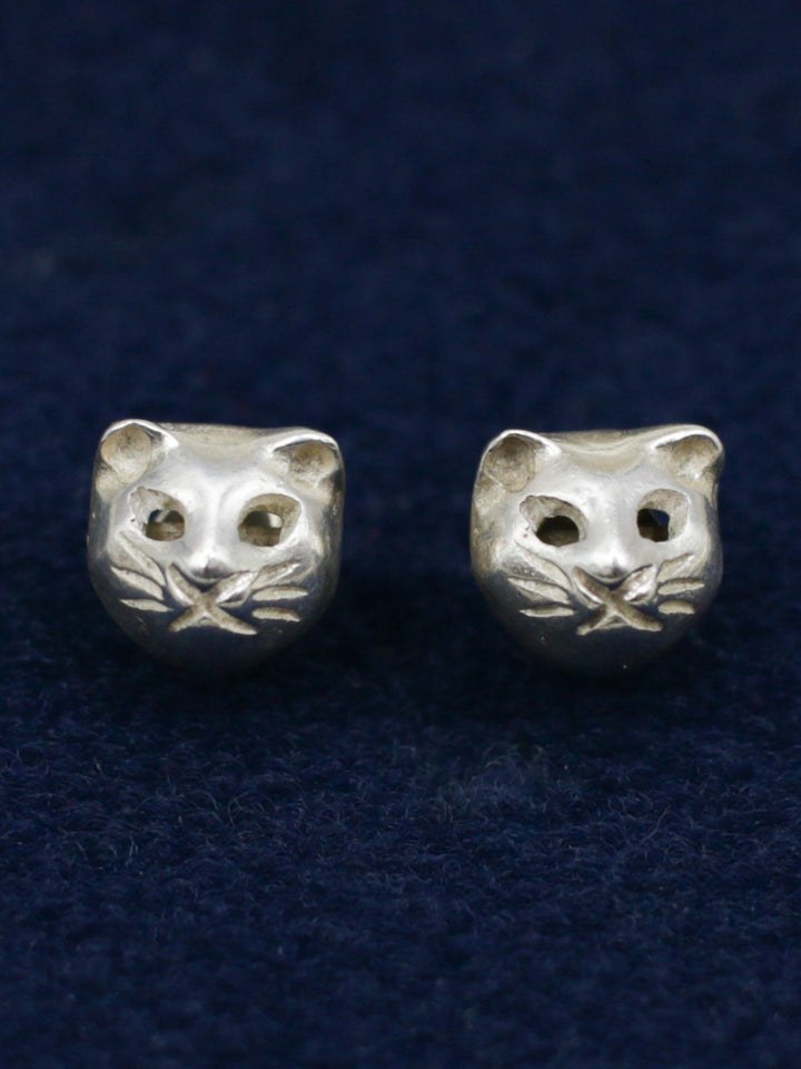 Vintage 925 Silver Cat Stud Earrings