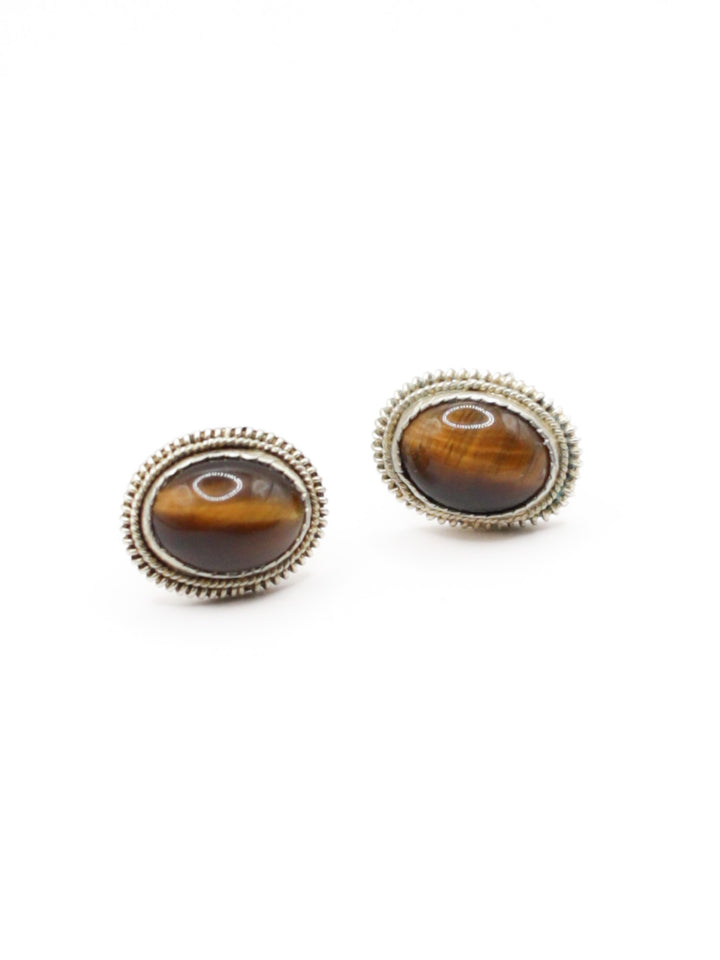 Vintage 925 Silver Tiger Eye Stud Earrings