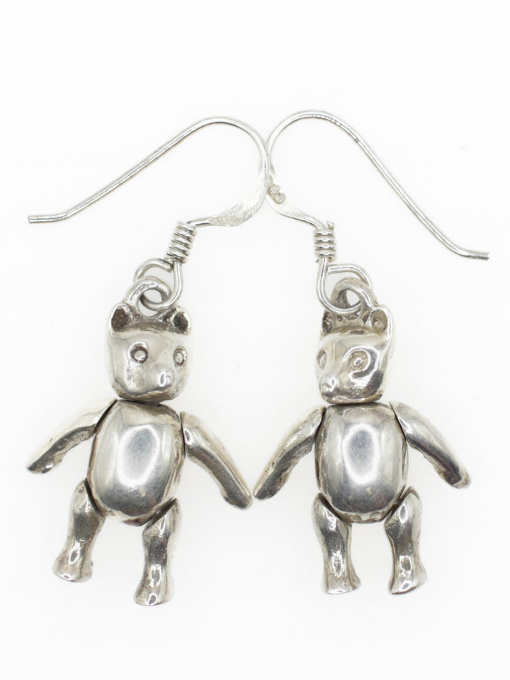 Vintage Silver Articulated Teddy Bear Drop Earrings