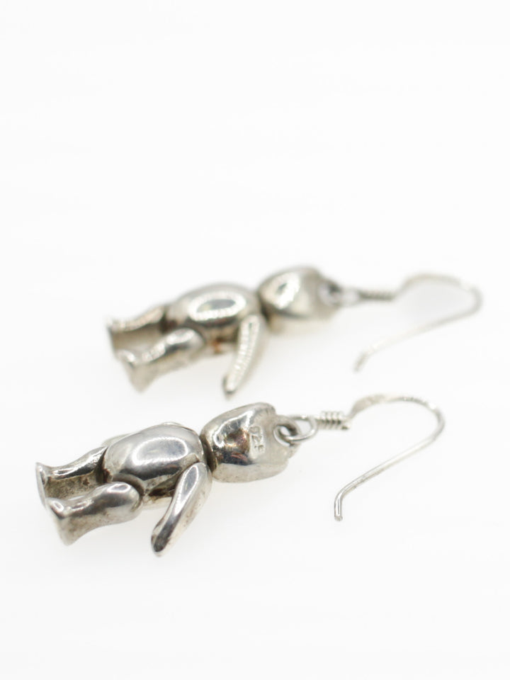 Vintage Silver Articulated Teddy Bear Drop Earrings