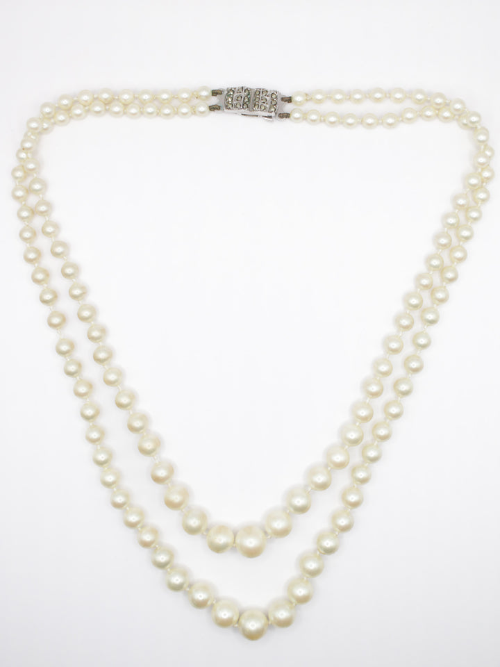 Vintage 1950s Pompadour Silver Double Strand Pearl Necklace