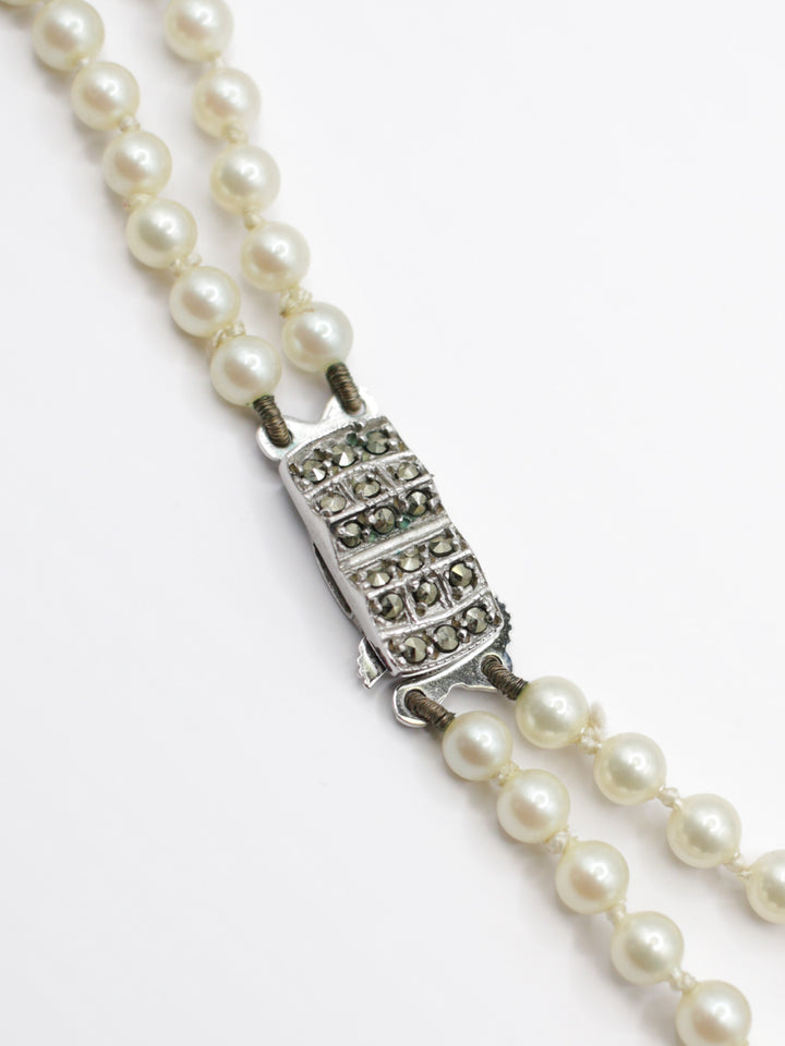 Vintage 1950s Pompadour Silver Double Strand Pearl Necklace