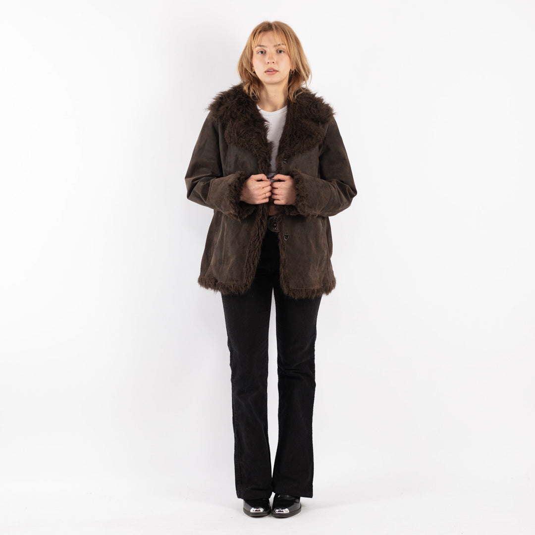 Vintage 00's Women Suede Sherpa Coat in Brown