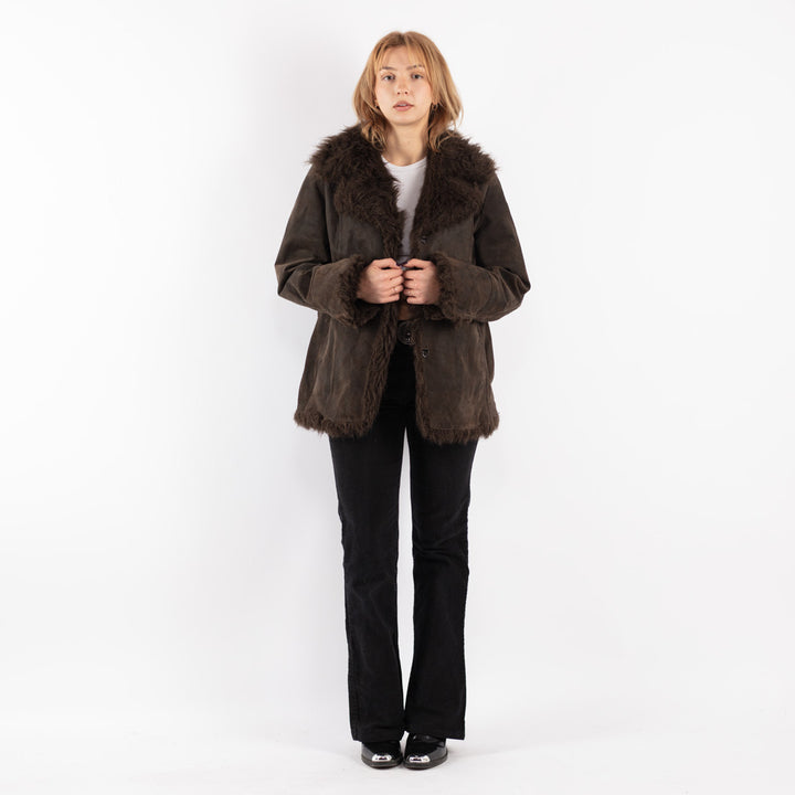 Vintage 00's Women Suede Sherpa Coat in Brown