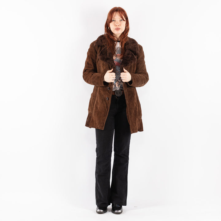 Vintage 70's Women Sheepskin Coat in Brown