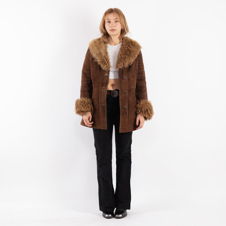 Vintage 70's Women Sheepskin Coat in Brown