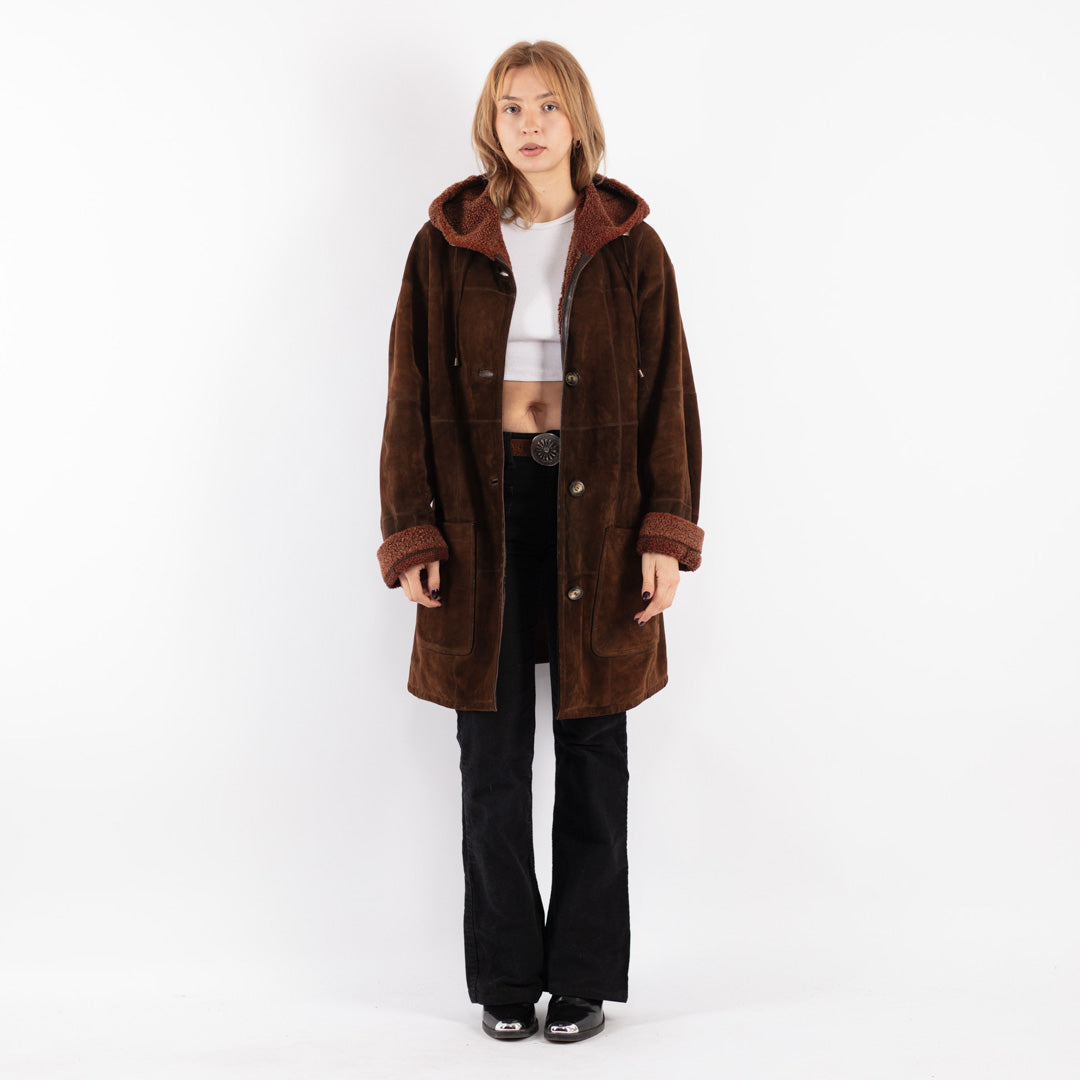Vintage 90's Women Sheepskin Coat in Brown