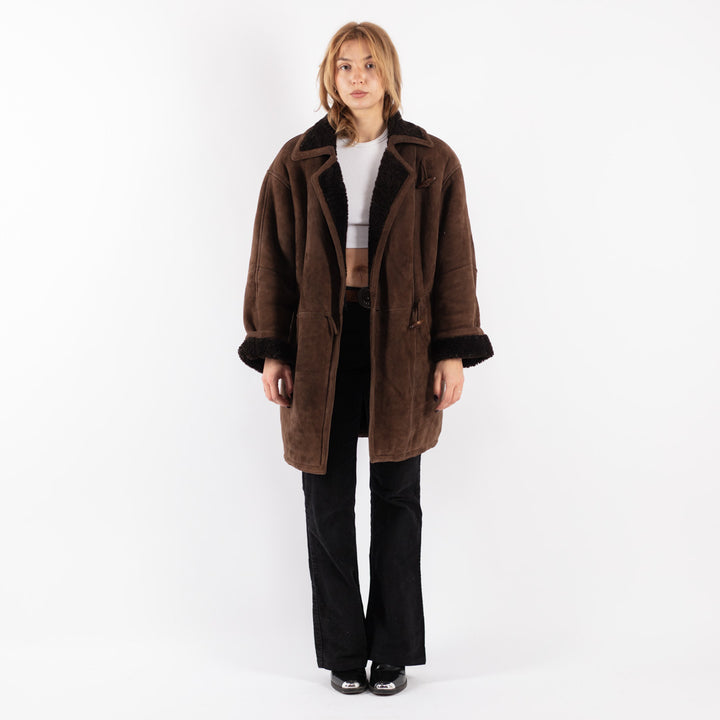 Vintage 90's Women Sheepskin Coat in Brown