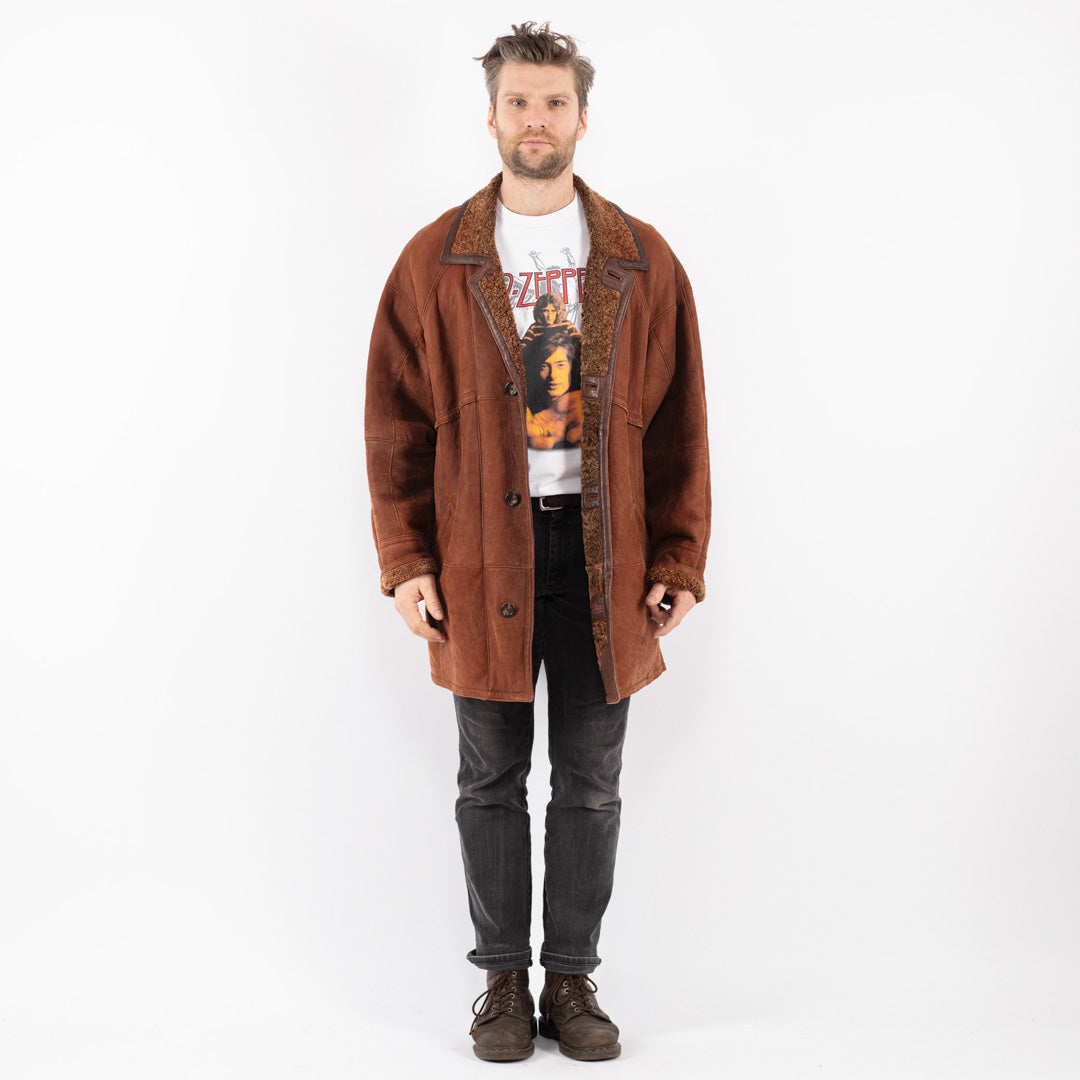 Vintage 90's Men Sheepskin Coat in Brown