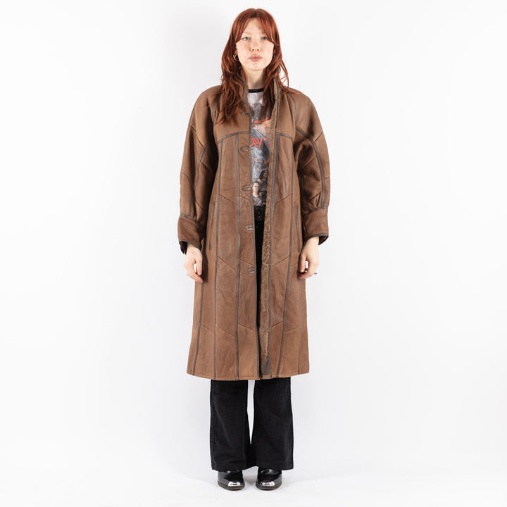 Vintage 80's Women Sheepskin Coat in Brown