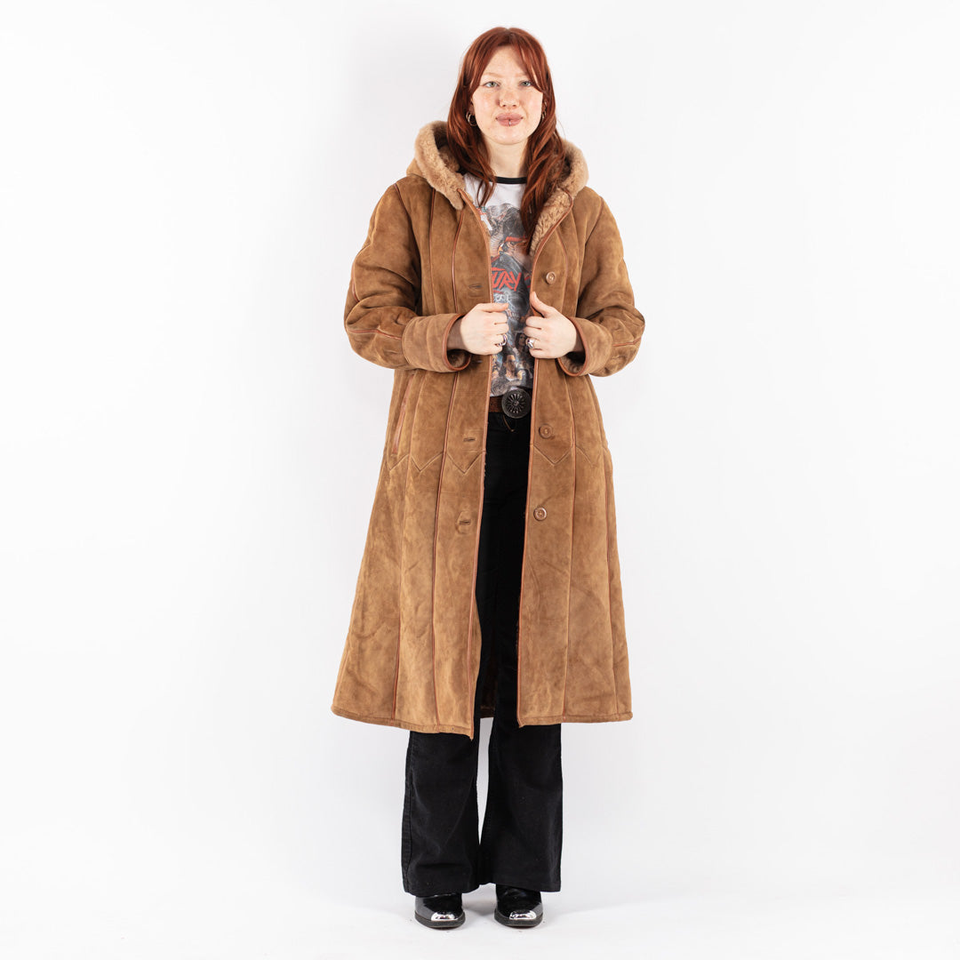 Vintage 80's Women Sheepskin Coat in Brown