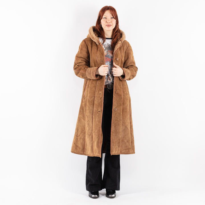 Vintage 80's Women Sheepskin Coat in Brown