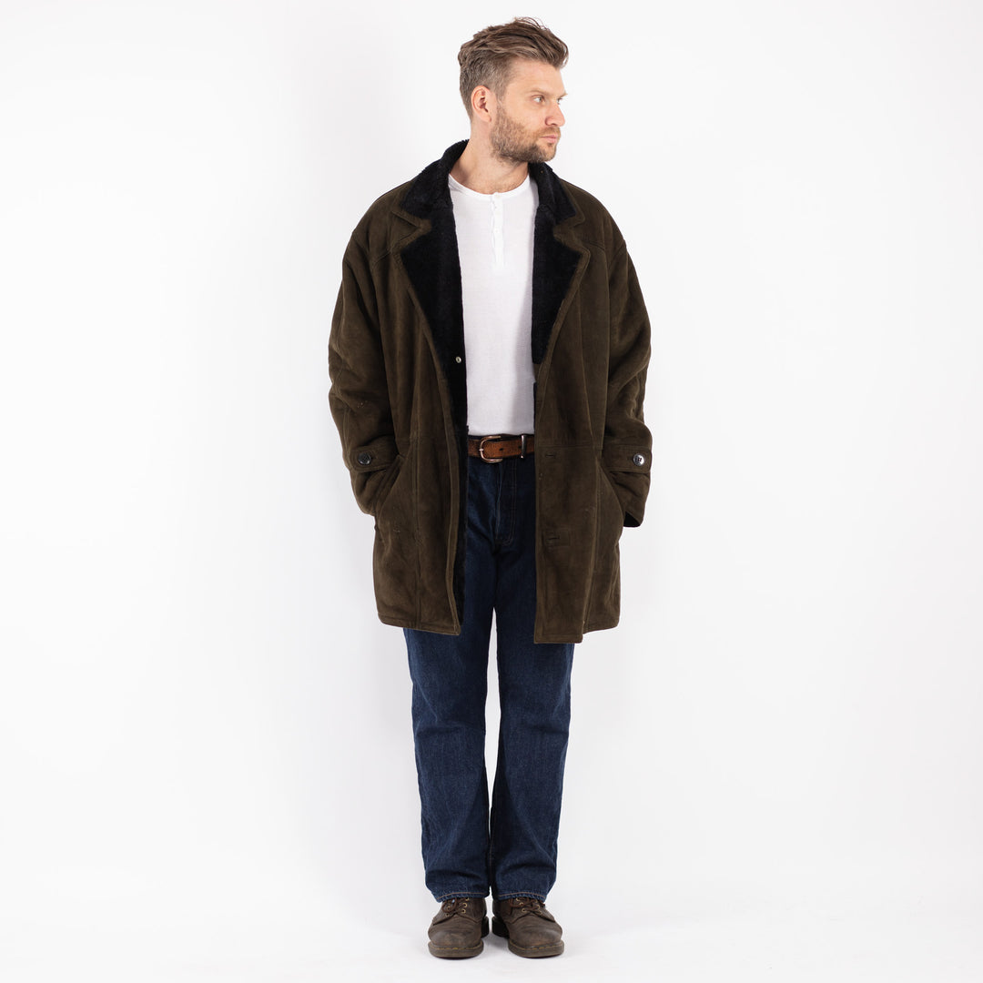 Vintage 80's Men Sheepskin Coat in Green