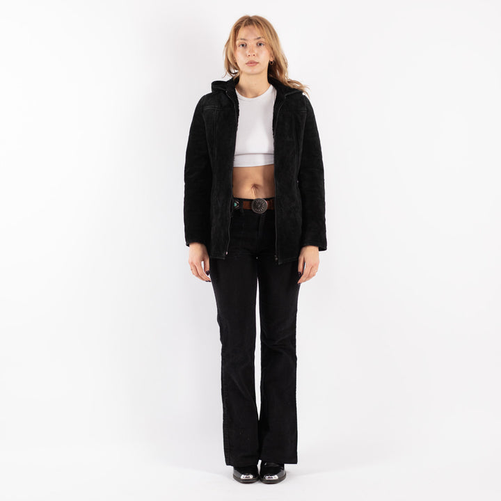 Vintage 00's Women Suede Sherpa Jacket in Black