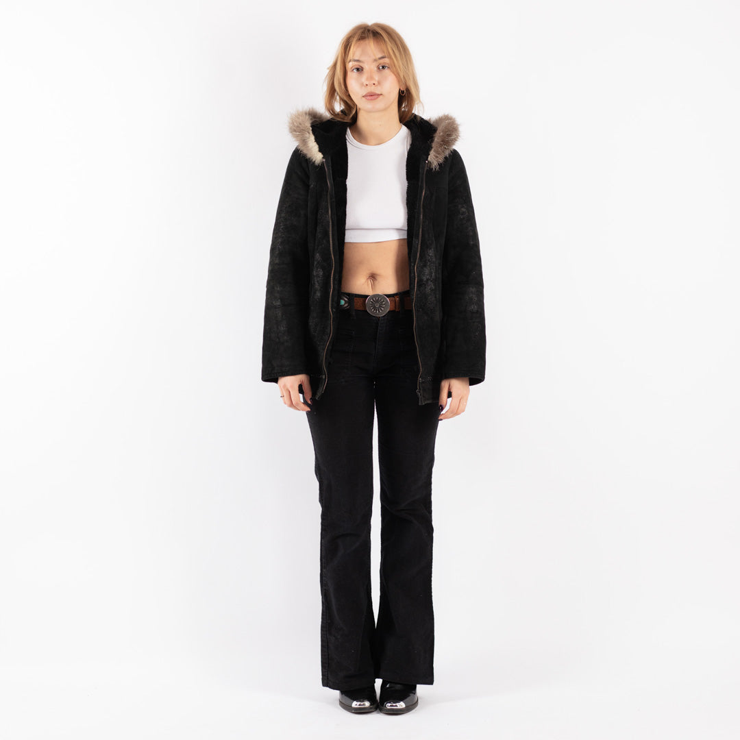 Vintage 90's Women Sheepskin Jacket in Black