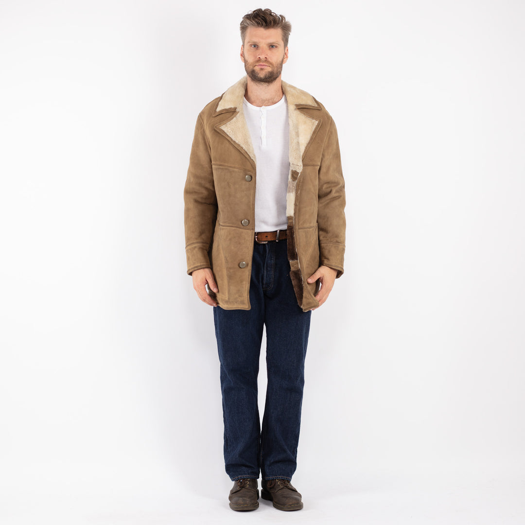 Vintage 70's Men Sheepskin Coat in Beige