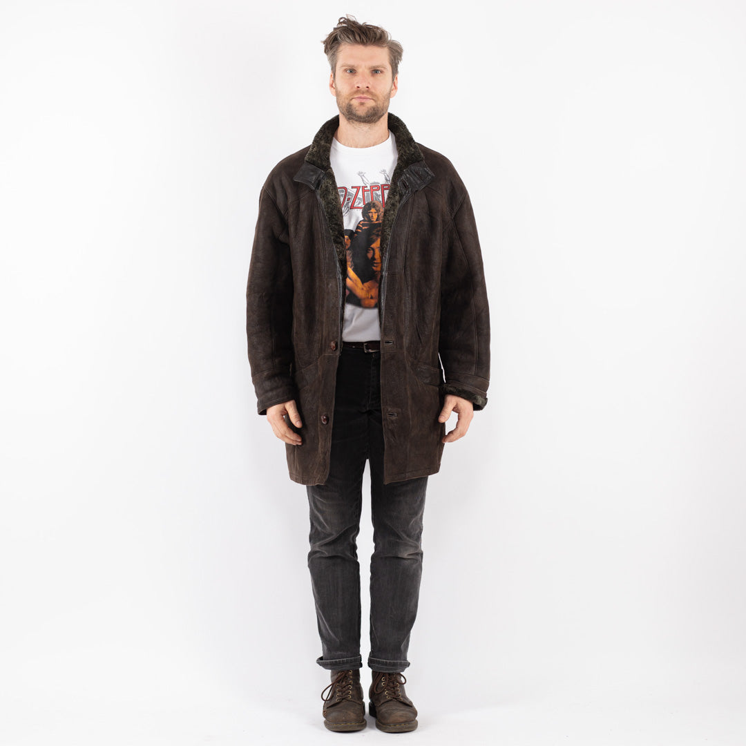 Vintage 90's Men Sheepskin Coat in Brown