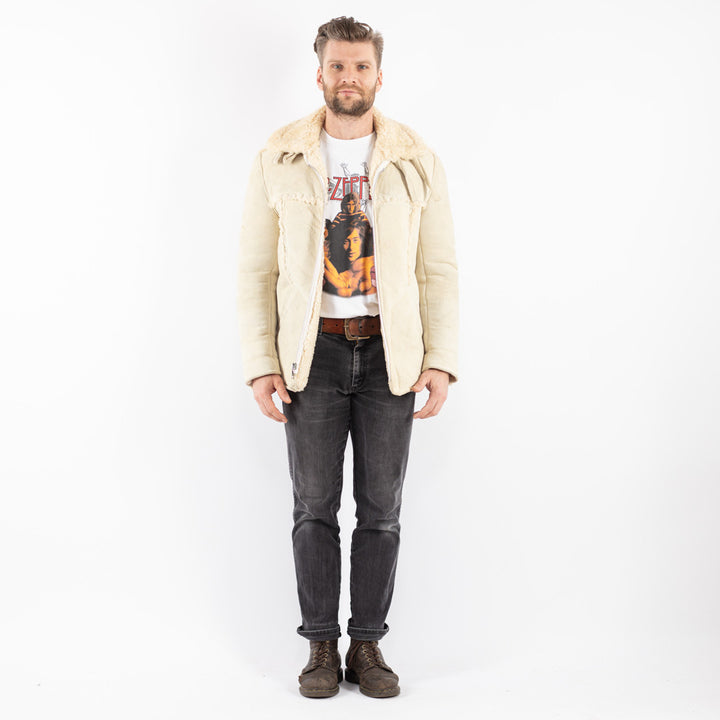 Vintage 70's Men Sheepskin Jacket in Beige