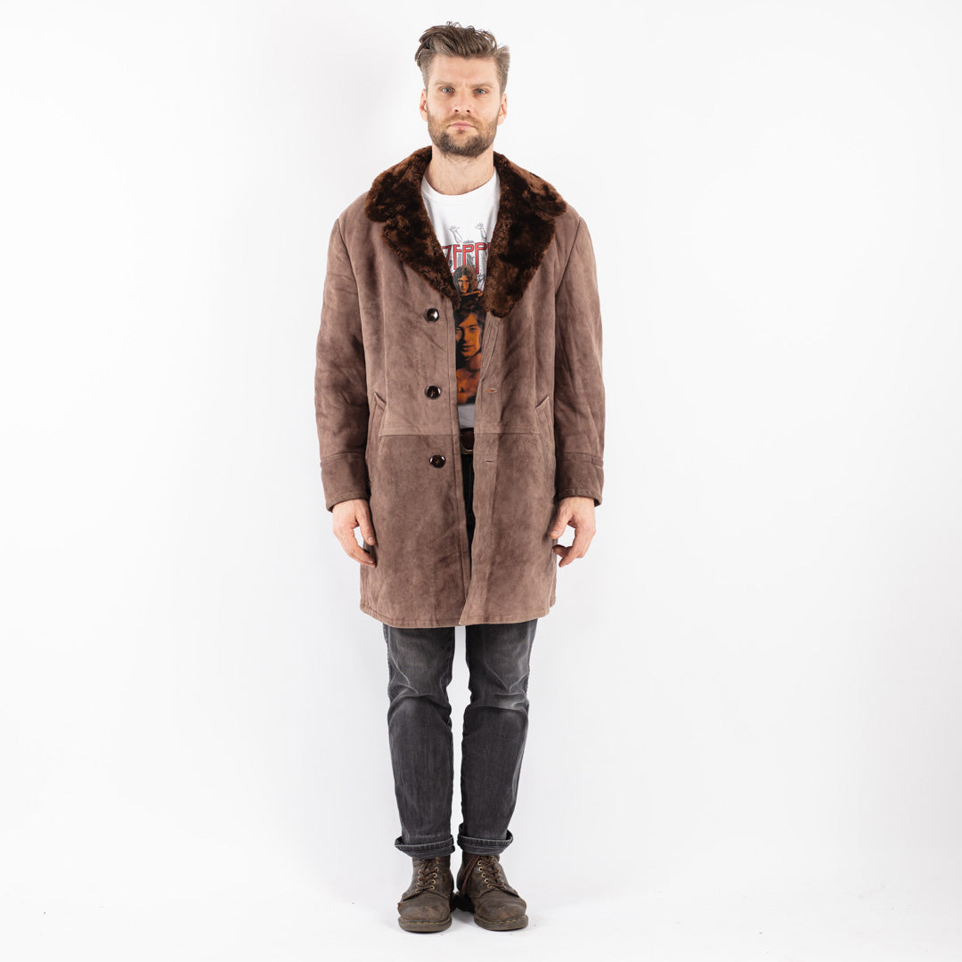 Vintage 70's Men Sheepskin Coat in Brown