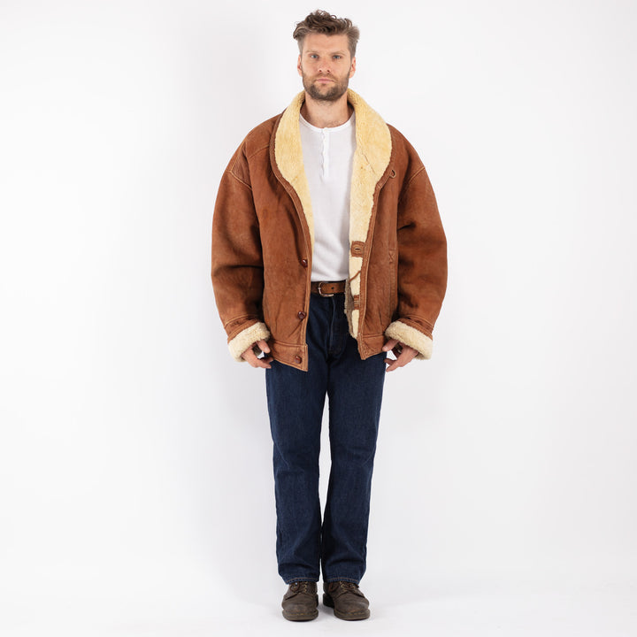 Vintage 80's Men Sheepskin Jacket in Brown